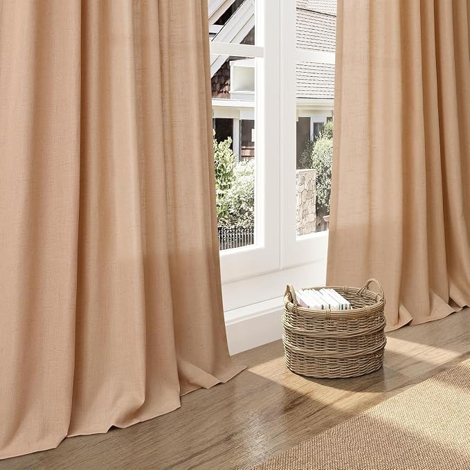 Nanspring Camel Linen Curtains for Living Room 92 Inches Long Back Tab and Rod - Image 5