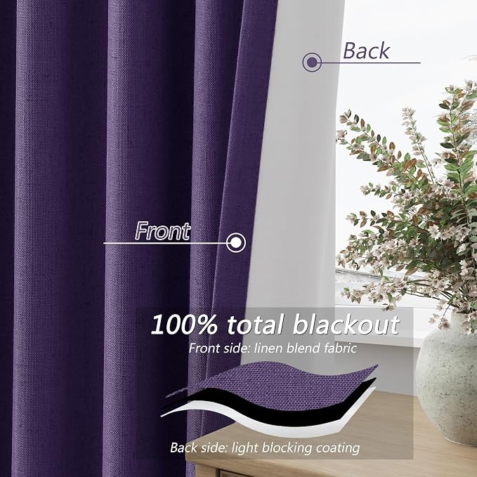 Guken 100% Blackout Curtains 90 Inch Length 2 Panels Set - Image 4