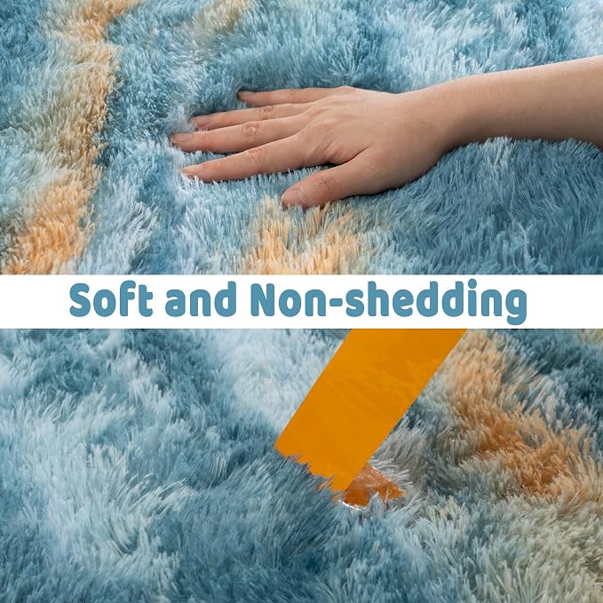 Soft Runner Rugs for Bedroom Hallways, 2x3 Abstract Blue Fluffy Shag Throw Area - Image 6