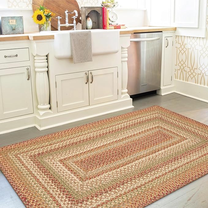Harvest Multicolor Small Braided Rugs, 2x3' Rectangle - Handmade with Jute, Warm Country Decor, Perfect for Bathrooms and Entryways - Durable and Easy to Clean