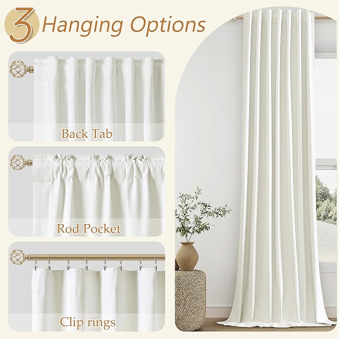 Guken Ivory 100% Blackout Linen Curtains 72 Inch Length 2 Panels Set - Image 6