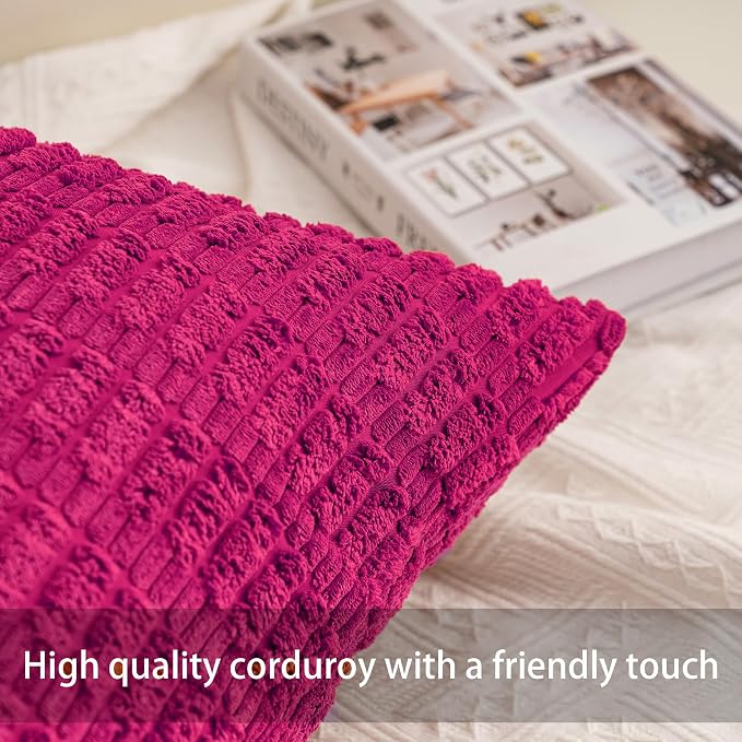 Pack of 2 Corduroy Decorative Throw Pillow Covers 24x24 Inch Soft Striped - Image 2