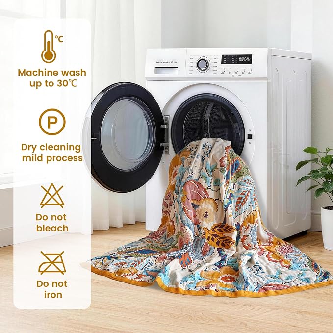 MSGKV Boho Throw Blanket 90"x108" Floral Cotton Blanket - Image 7