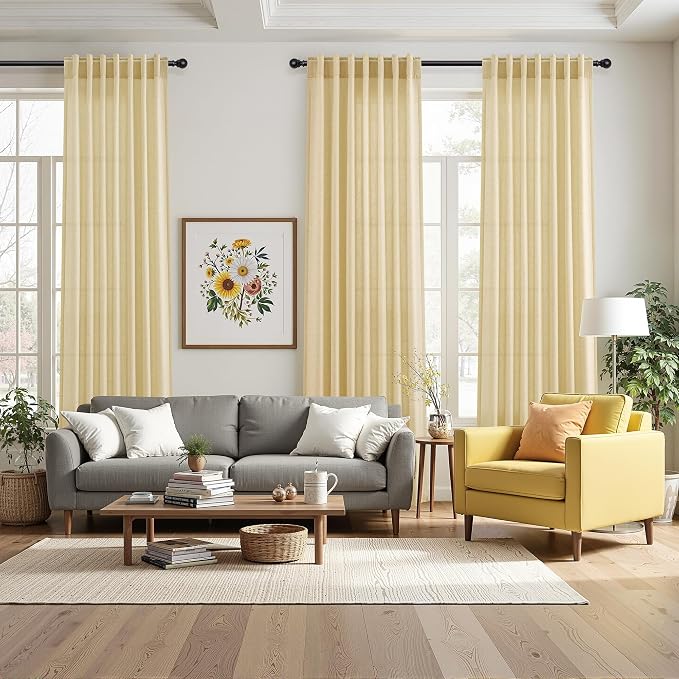 Nanspring Cream Yellow Linen Curtains 102 Inches Long - Image 7