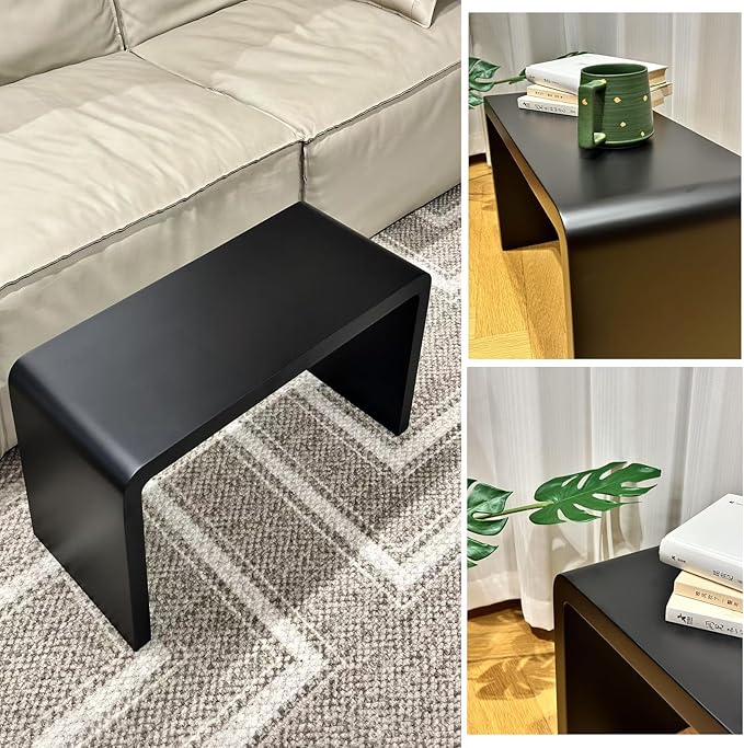 C Shaped End Table, Solid Wood C Side Table for Couch Sofa and Bed, Sofa Tables That Slide Under for Space Saving, Small Snack C Tables for Living Room Bedroom (H 27.2″ - Black, 1)