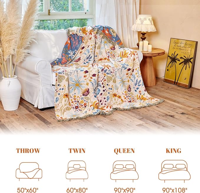 MSGKV Boho Throw Blanket for Couch 100% Cotton 50"x60" Floral Blanket Sofa - Image 6