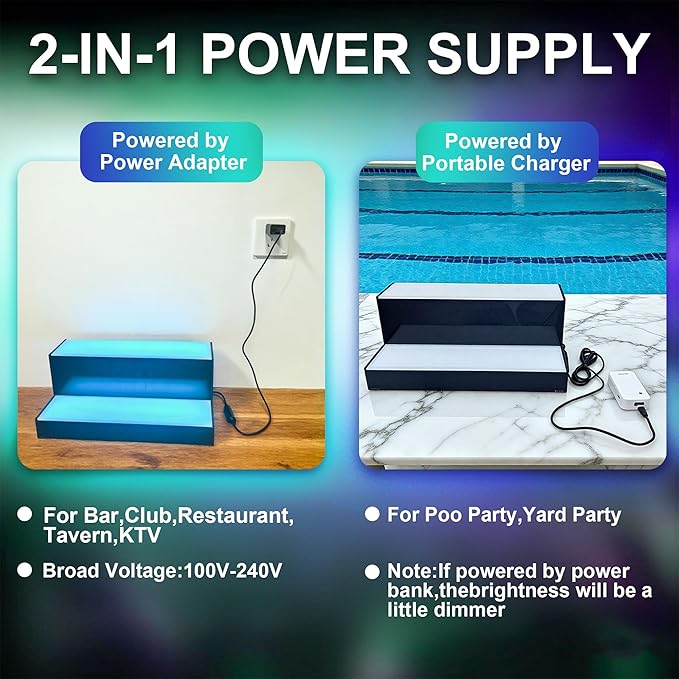 MESAlLUP Acrylic 16 Inch 2 Tier High Light LED Liquor Bottle Display Shelf with Remote Control, Mulit Color Lighting for Home Mini Bar, Restaurants & Party Use(Without Power Bank)