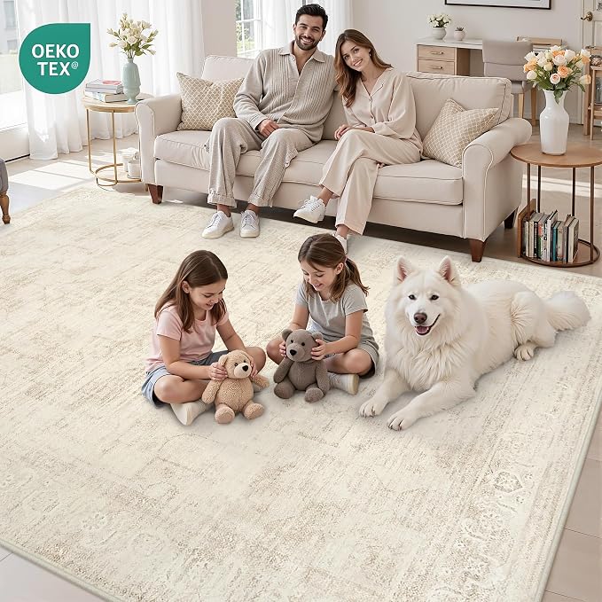 5x7 Area Rugs for Living Room: Vintage Boho Neutral Washable Rug Indoor Soft - Image 8