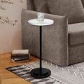 Drink Table, Carved Table Top Martini Table, Small Side Table, Weighted Base Pedestal Table for Living Room, Bedroom, Modern, White and Black