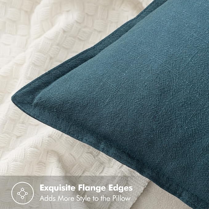 MIULEE Decorative Linen Euro Sham Pillow Covers 24x24 Blue ​Boho Farmhouse​ - Image 2