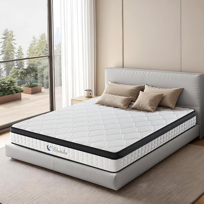 Queen Size 10 Inch Gel Memory Foam Mattress with Individual Pocket Spring for Pressure Relief & Motion Isolation, Premier Comfort Night Sleep, Medium Firm Hybrid Queen Mattress in a Box