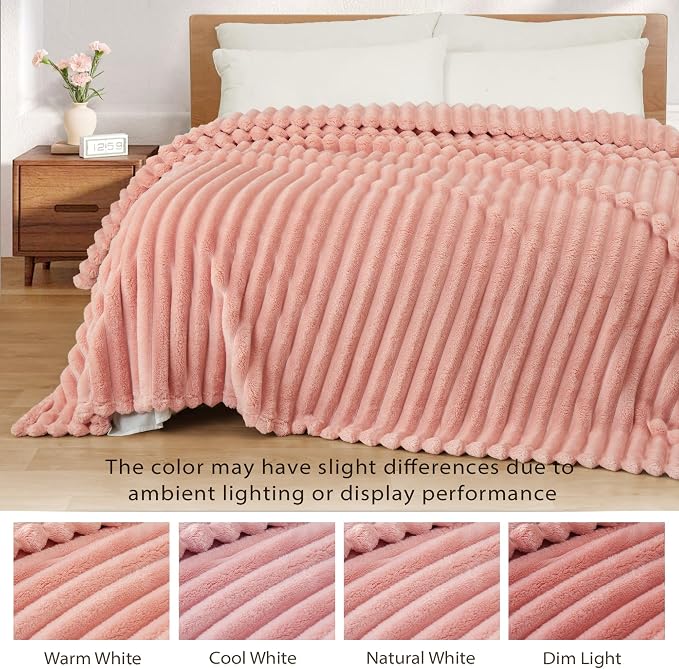 Exclusivo Mezcla Twin Size Flannel Fleece Blanket, Super Soft Striped Jacquard - Image 3