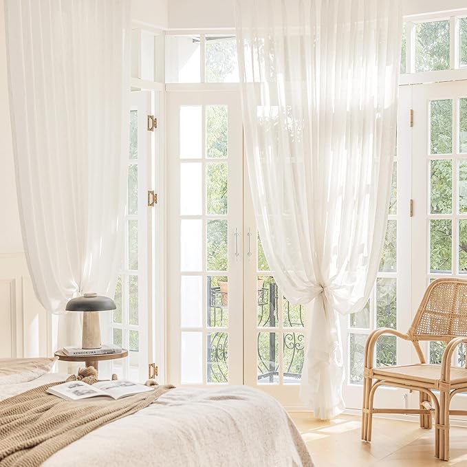 FMFUNCTEX Linen Sheer Curtains for Living Room, Natural Flax Blend Window - Image 5