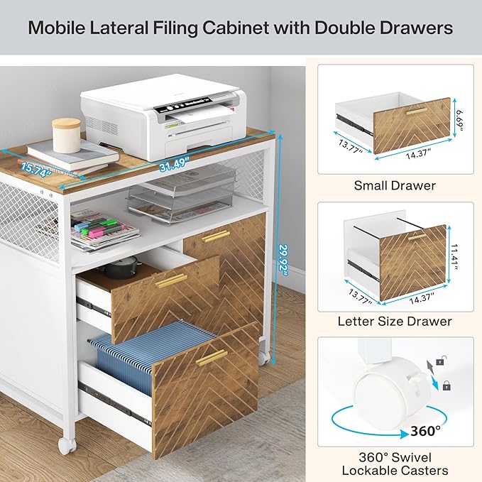 Tribesigns Office Desk with Drawers Sets, 63 inches L Shaped Computer Desk with Mobile File Cabinet,Big Executive Desk for Home Office Furniture Sets (Light Walnut, 63-inch)