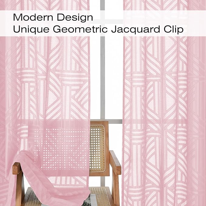 Simplebrand Blush Semi Sheer Curtains 54 Inch Length 2 Panels, Geometric - Image 3