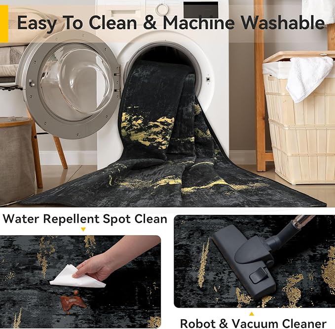 Washable Area Rugs 2'6'' x14 Non-Slip Modern Abstract Soft - Image 5