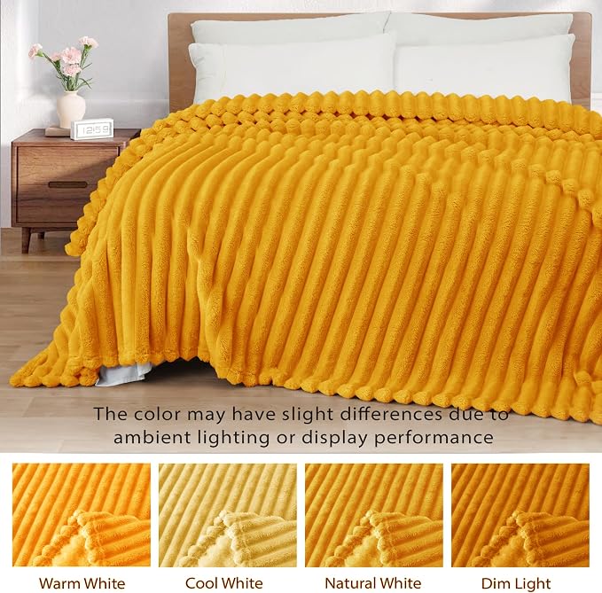 Exclusivo Mezcla Twin Size Flannel Fleece Blanket, Super Soft Striped Jacquard - Image 3