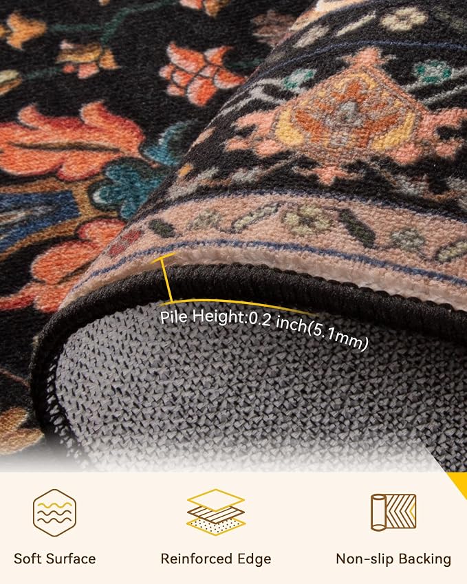 Area Rugs 4'x6' Washable Non-Slip, Floral Vintage Distress Print Pattern - Image 5