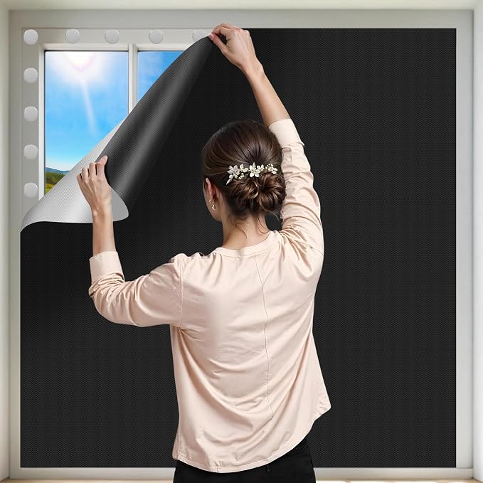 100% Black Out Window Cover Portable Blackout Shades Adhesive Thermal Blackout by ZUNGOUMC