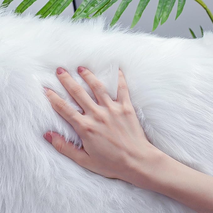 linmopm Faux Fur Rug Sheepskin Shag Fluffy Fuzzy 5x7 ft White Rugs - Image 4