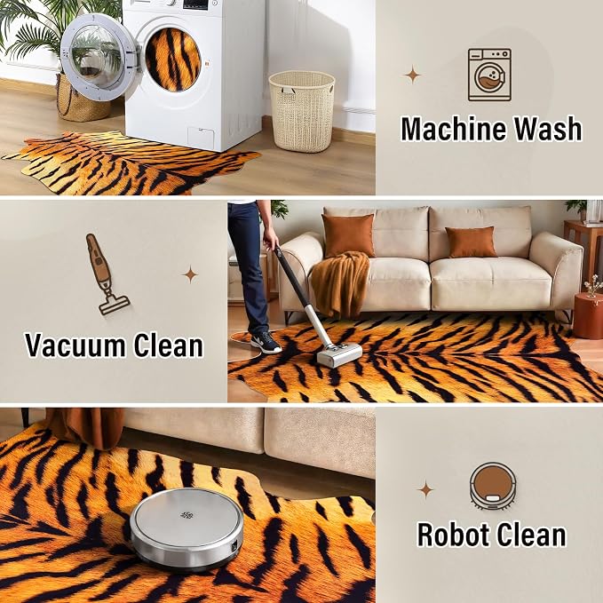 AROGAN Premium Tiger Print Rug 5.2x6.2 Feet, Machine Washable Faux Fur Rug - Image 7