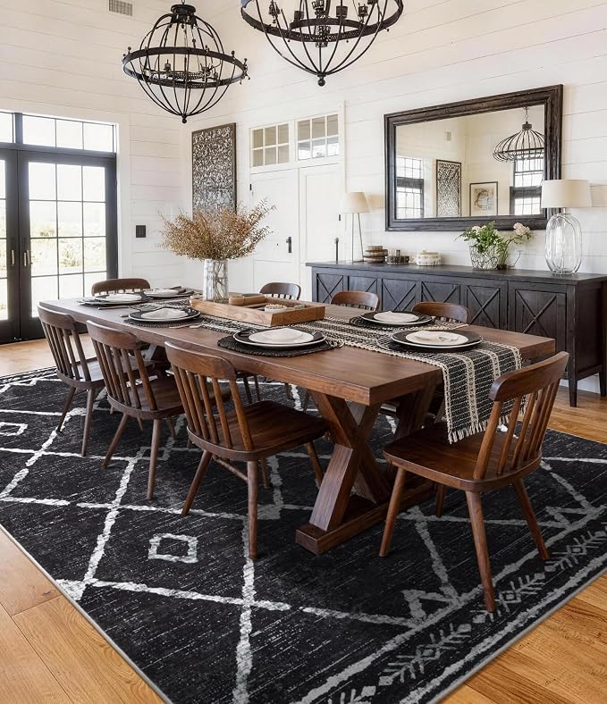 YIHOUSE Moroccan Rugs for Living Room, 8x10 Black and White Aztec Area Rug - Image 8