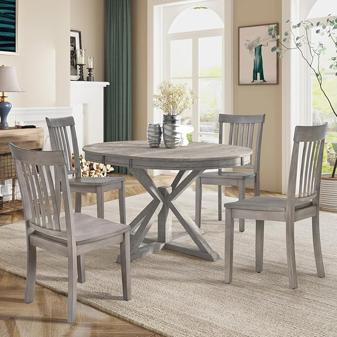 COLAMY Wooden Dining Chairs Set of 2, Spindle High Back Windsor Kitchen Side Chair, Farmhouse Dining Chairs for Kitchen and Dining Room, Light Grey