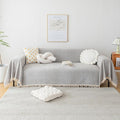 HANDONTIME Grey Sofa Cover for 3 Seat Couch - Dog Resistant, Light Grey, 91" X118", Tassel Chenille Herringbone