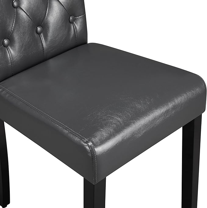 Yaheetech Dining Chairs Set of 4 Modern Style Faux Leather Dining Room Chairs with Solid Wood Legs and Button Tufted Padded for Home Kitchen, Gray