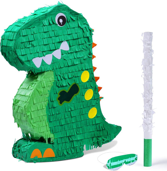 Dinosaur Pinata Bundle with a Blindfold and Bat (17x13x4 Inches), Perfect for Birthday Parties, Animal Theme Parties, Decorations