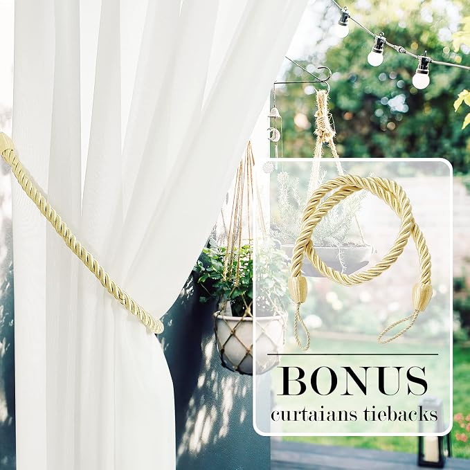 RYB HOME Outdoor Curtain for Patio, Detachable Sticky Tab Top for Easy Hanging - Image 5
