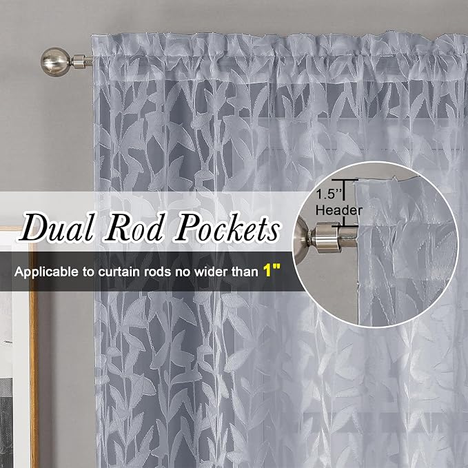 Lecloud Leia Sheer Light Grey Window Curtains - Image 2