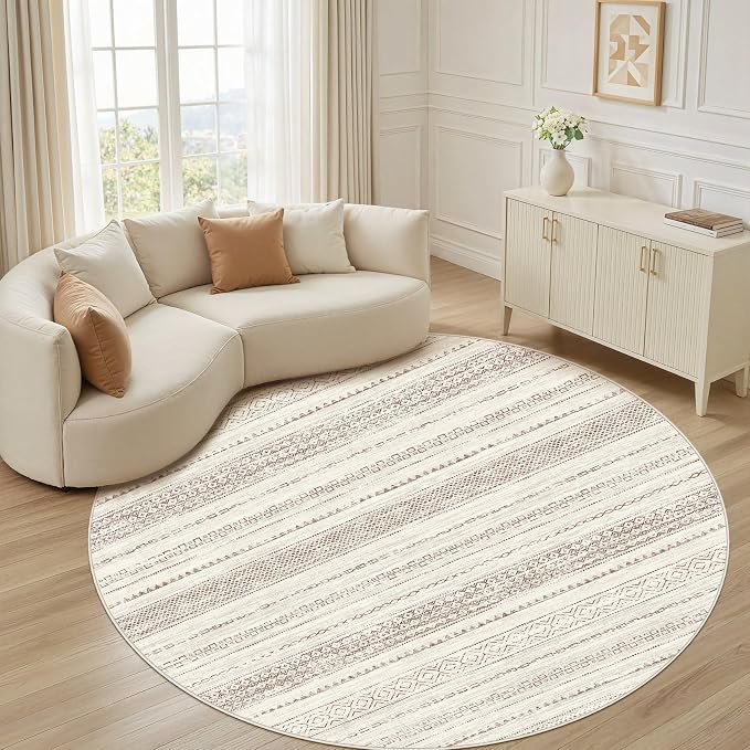 Nakagishi Round Rug Boho Area Rugs: 4x4 Washable Large Circle Neutral Soft - Image 7