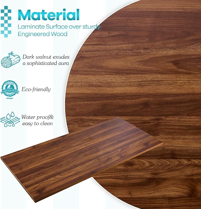 Kaboon Universal Tabletop 55"x20", Solid One-Piece Melamine Table Top, Double Desk L-Desk DIY, Home and Office, Dark Walnut