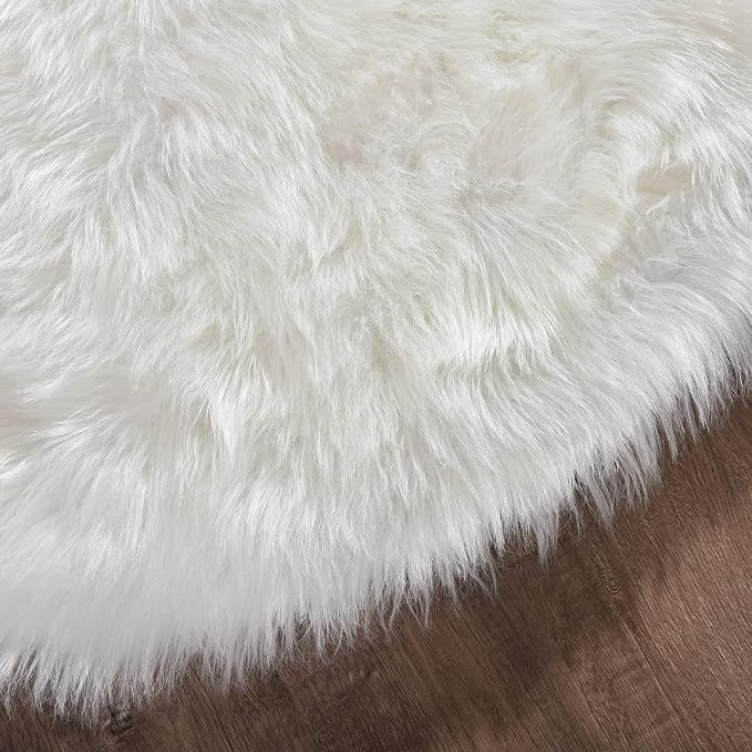 Goolela White Round Area Rug 5ft Fluffy Circle Faux Fur Sheepskin Carpet - Image 5
