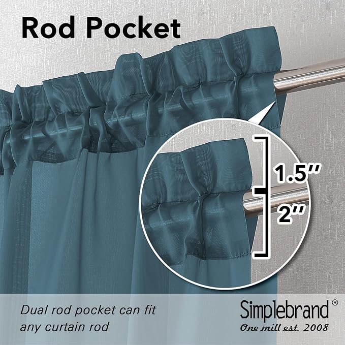 Simplebrand Dusty Blue Sheer Curtains 63 Inch Length 2 Panels, Rod Pocket Solid - Image 2
