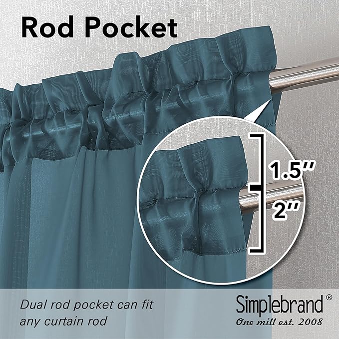 Simplebrand Dusty Blue Short Sheer Kitchen Curtains 36 Inch Length Tier Rod - Image 2