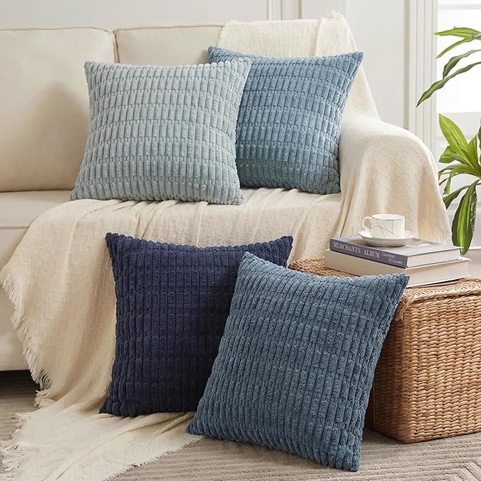 Fancy Homi Set of 4 Blue Decorative Throw Pillow Covers 12x12 Inch by Fancy+Homi