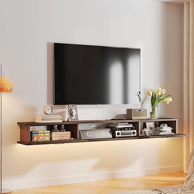Floating TV Stand with 2 Doors,55'' Wall-Mounted TV Console,Floating TV Cabinet,Floating Console Shelf,Wall Mounted TV Cabinet(Walnut)
