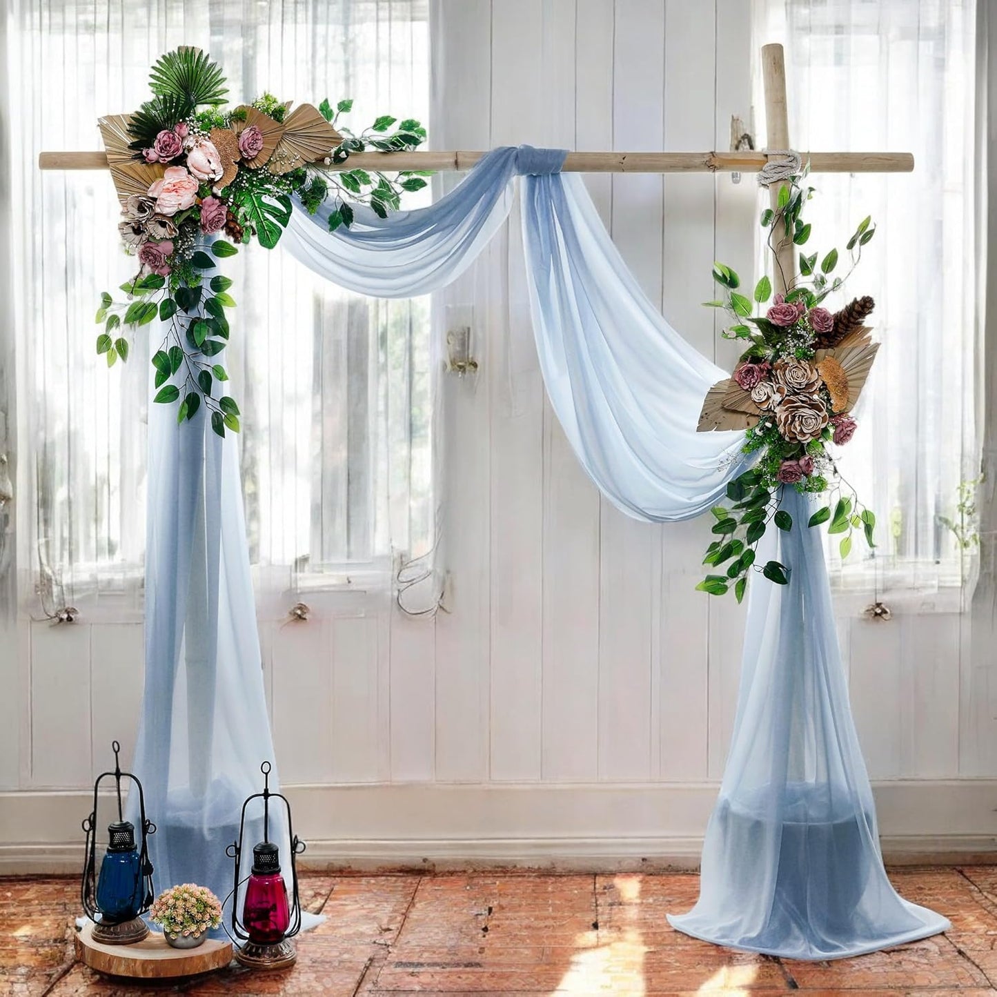 MDS Halloween Chiffon Draping Fabric - 2 Panel, 30" Wide x 100ft Long - Sheer Spooky Arbor & Canopy Drapery for Haunted House Backdrops, Party Ceilings, DIY Costumes & Themed Events - Dusty Blue