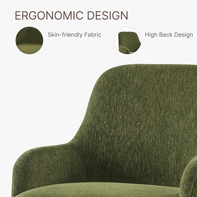Swivel Dining Chairs Set of 4, Mid Century Modern Chairs Fabric Upholstered Armchair with Armrest & Ergonomic Backrest for Dining Room, Kitchen, Bedroom, Living Room, Green, 4 Boxs