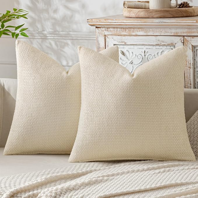 MIULEE Pack of 2 Couch Throw Pillow Covers 18x18 Inch Neutral Cream Modern Boho by MIULEE
