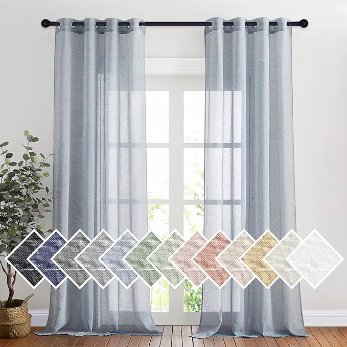NICETOWN Linen Semi Sheer Flax Curtains 96" L, Eyelet Top Bedroom Window by NICETOWN