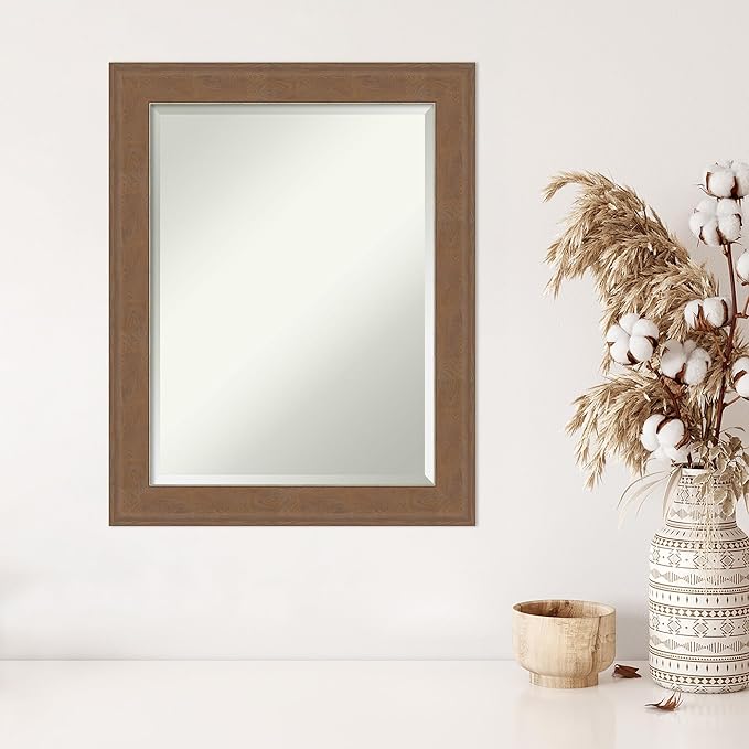Amanti Art Brown Wall Mirror 29x23 Alta Medium Brown Rectangle Bathroom Mirror for Wall Decor Living Room, Medium Rustic Farmhouse Frame, Hangs Horizonally and Vertically, Bathroom Decor, Beveled Edge