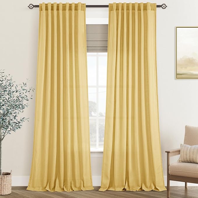 Gold Curtains for Living Room Back Tab Modern Farmhouse Semi Sheer Curtains 120 by Jolilight