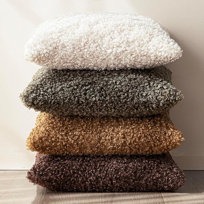 Foindtower 2 Pieces 24x24 Inch Red Brown, Faux Fur Throw Pillow Cover Accent Sherpa Furry Pillow Covers Fuzzy Soft Pillowcases Cozy Sheepskin Decorative Fleece Cushion Case for Bed Couch Living Room