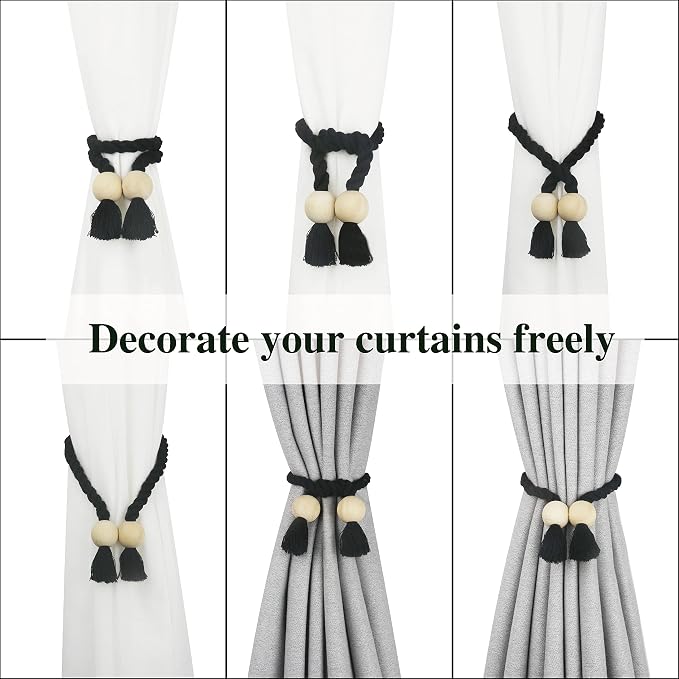 2 Pack Magnetic Curtain Tiebacks Cotton Hand Woven Tie Back Decorative Rope - Image 5