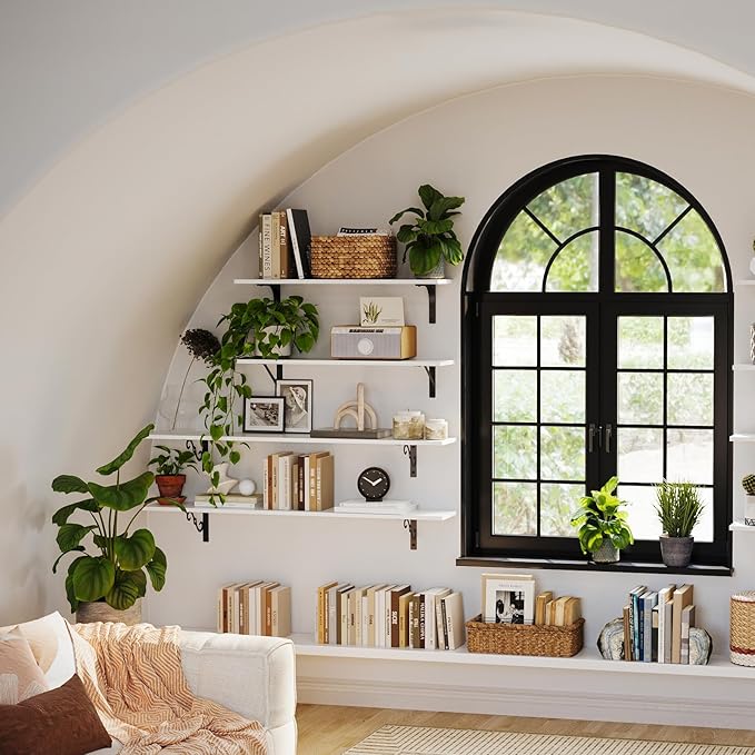 DINZI LVJ Long Wall Shelves, 55.1" Large Floating Shelves Set of 2, Wide Display Shelf Wall Mounted with Brackets, Easy Hanging for Living Room, Toilet, Office, Bedroom, White