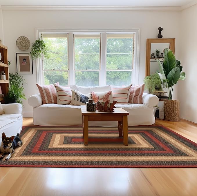 Homespice Highland Multi Color Jute Braided Area Rugs, 8x10' Rectangle - Warm Country and Cabin Decor, Perfect for Living Rooms and Bedrooms - Pet Friendly and Easy to Clean
