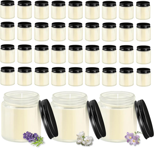 ACITHGL 36 Pcs 4oz Mini Mason Jar Candles Small Scented Candles Bulk Aromatherapy Ideal Souvenir Favors for Wedding Birthday Party (Freesia, Lavender, Jasmine, Black)